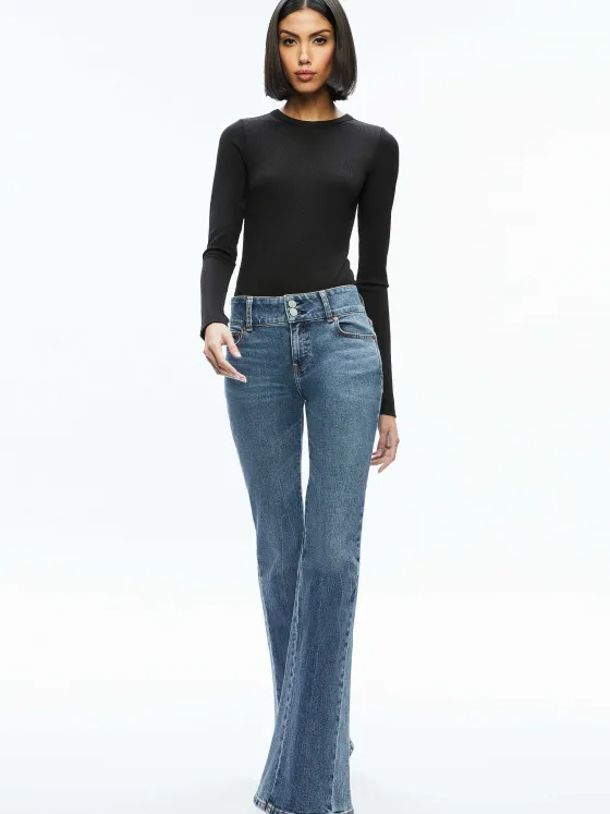 Women Alice and Olivia Olea Round Neck Bodysuit