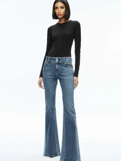 Women Alice and Olivia Olea Round Neck Bodysuit