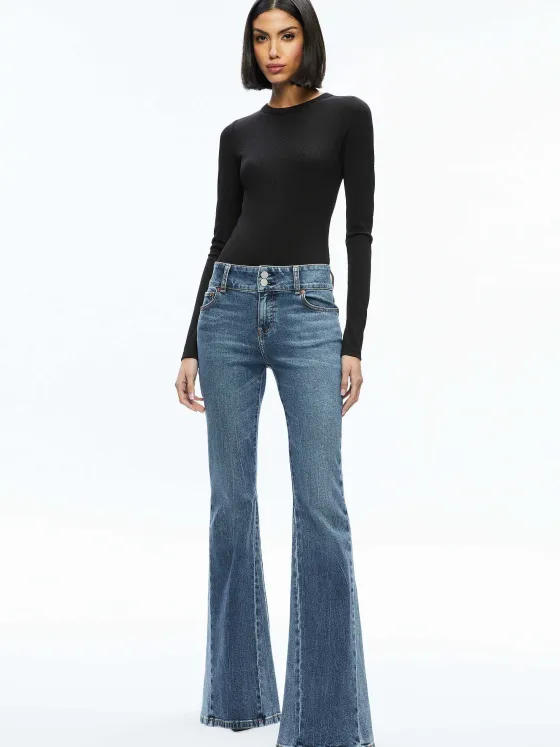 Women Alice and Olivia Olea Round Neck Bodysuit
