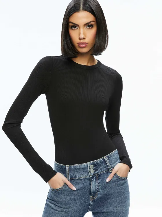 Women Alice and Olivia Olea Round Neck Bodysuit
