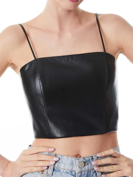 Women Alice and Olivia Pearle Vegan Leather Spaghetti Strap Bustier