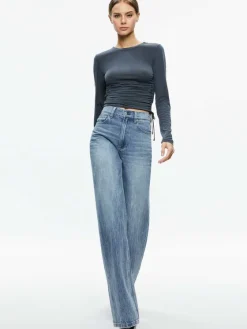 Women Alice and Olivia Percy Crewneck Ruched Cropped Top