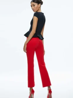 Women Alice and Olivia Poppy Crew Neck Cap Sleeve Peplum Top