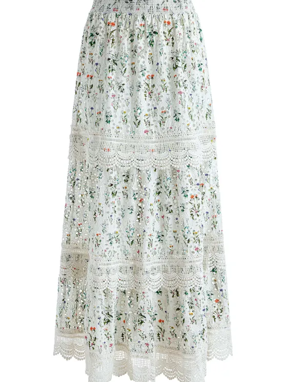 Women Alice and Olivia Reise Embroidered Tiered Maxi Skirt
