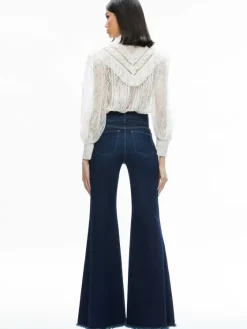 Women Alice and Olivia Rheba Mock Neck Button Front Lace Top