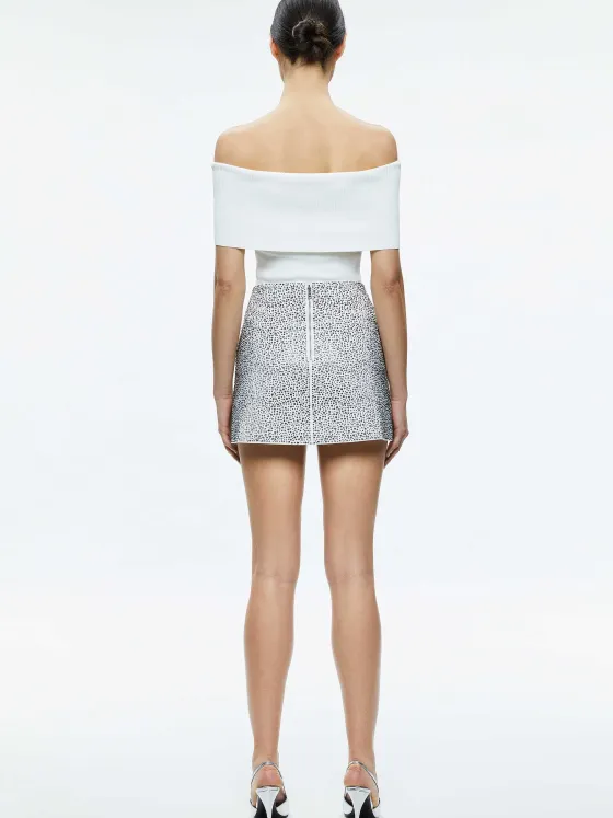 Women Alice and Olivia Riley Embellished Clean Waist A-Line Skirt