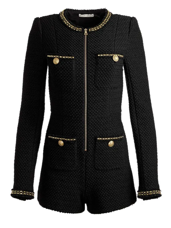 Women Alice and Olivia Shiloh Gold Zipper Romper