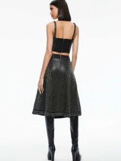 Women Alice and Olivia Sosie Studded Leather Midi Skirt