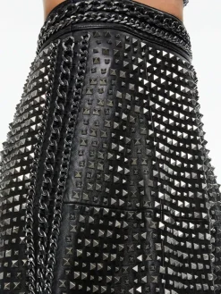Women Alice and Olivia Sosie Studded Leather Midi Skirt