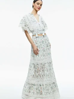 Women Alice and Olivia Tabitha Lace Button Front Cropped Blouse
