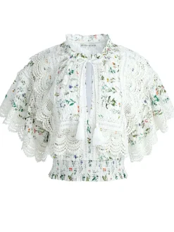 Women Alice and Olivia Tabitha Lace Button Front Cropped Blouse