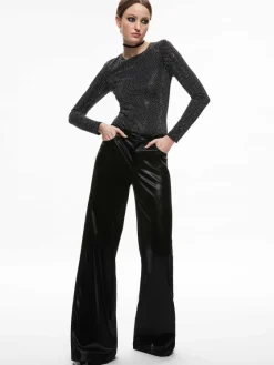 Women Alice and Olivia Taeyn Embellished Crew Neck Bodysuit