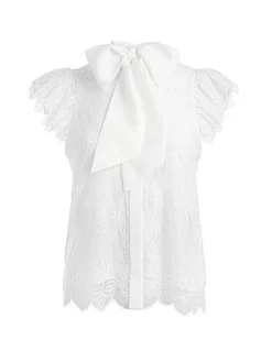 Women Alice and Olivia Talulah Ruffled Lace Blouse