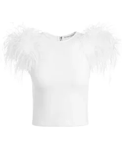 Women Alice and Olivia Tamica Feather Detail Top