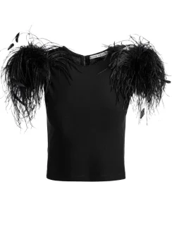 Women Alice and Olivia Tamica Feather Detail Top