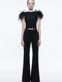 Women Alice and Olivia Tamica Feather Detail Top