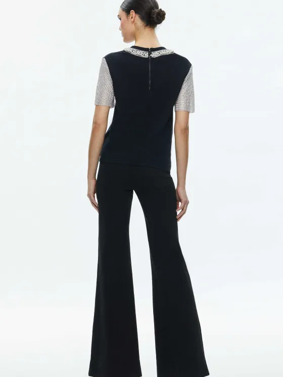 Women Alice and Olivia Tari Embellished Crystal Sleeve Tee