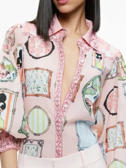 Women Alice and Olivia Tiffie Staceface Drama Sleeve Blouse