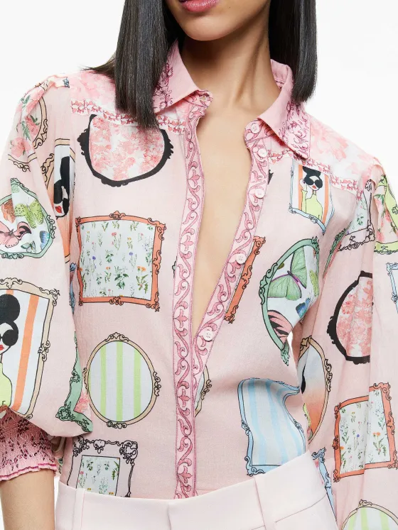 Women Alice and Olivia Tiffie Staceface Drama Sleeve Blouse
