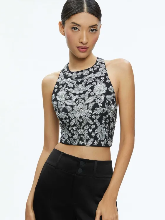 Women Alice and Olivia Tru Racer Back Fitted Crop Top