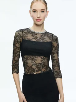 Women Alice and Olivia Vanita Embellished Neck Lace Crop Top