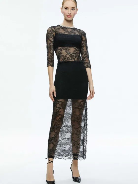 Women Alice and Olivia Vanita Embellished Neck Lace Crop Top + Iyanna Lace Maxi Skirt
