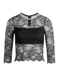 Women Alice and Olivia Vanita Embellished Neck Lace Crop Top + Iyanna Lace Maxi Skirt