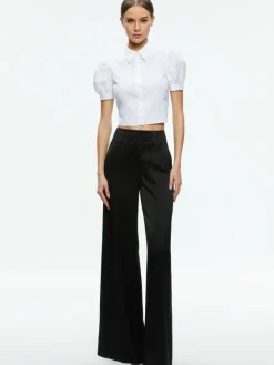 Women Alice and Olivia Willa Cropped Puff Sleeve Button Down