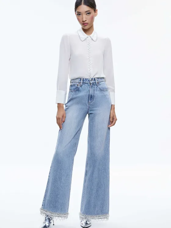 Women Alice and Olivia Willa Embellished Placket Top