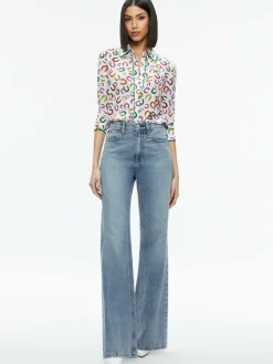 Women Alice and Olivia Willa Placket Top With Piping