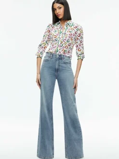 Women Alice and Olivia Willa Placket Top With Piping