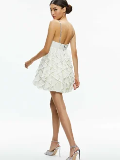 Women Alice and Olivia Wilmarie Embellished Lace Ruffle Mini Gown