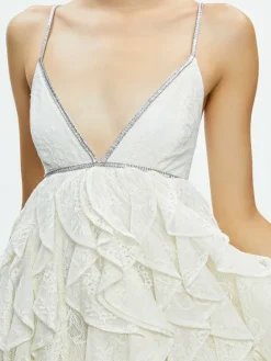 Women Alice and Olivia Wilmarie Embellished Lace Ruffle Mini Gown