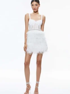 Women Alice and Olivia Xia Sheer Bustier Feathered Mini Dress