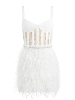 Women Alice and Olivia Xia Sheer Bustier Feathered Mini Dress