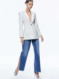 Women Alice and Olivia Yona Pinstripe Embellished Blazer