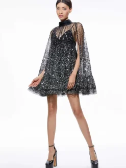Women Alice and Olivia Zenon Sequin Cape Mini Dress